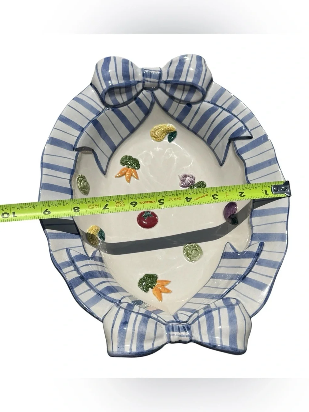 Fitz & Floyd 1994 Vegetable Garden Bow Serving Tray Blue White Cottagecore Set